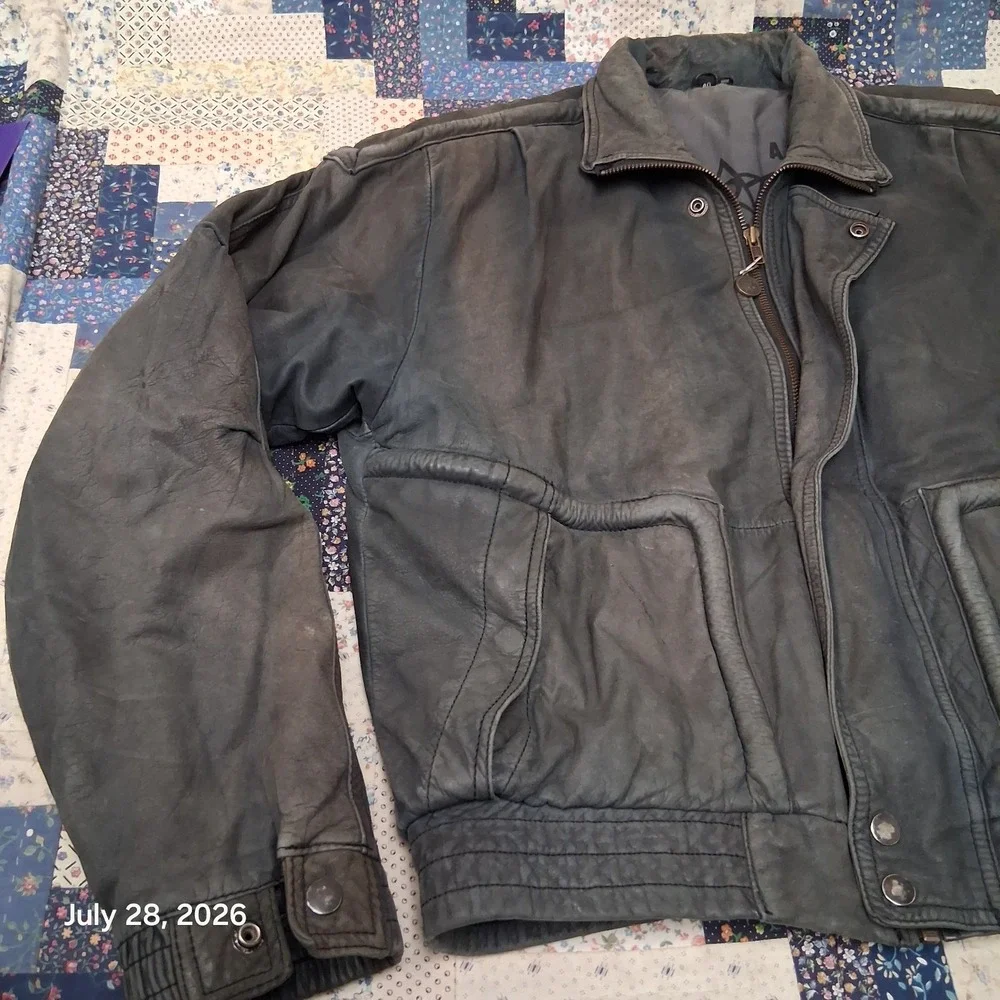 Vintage U2 Wear Me Out Leather Bomber Jacket Mens 40 M Blue Flight Aviator